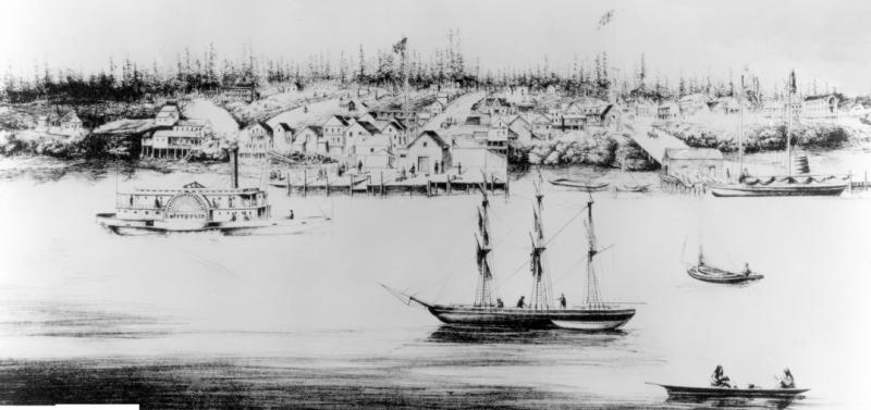 Painting of Steilacoom waterfront in 1849